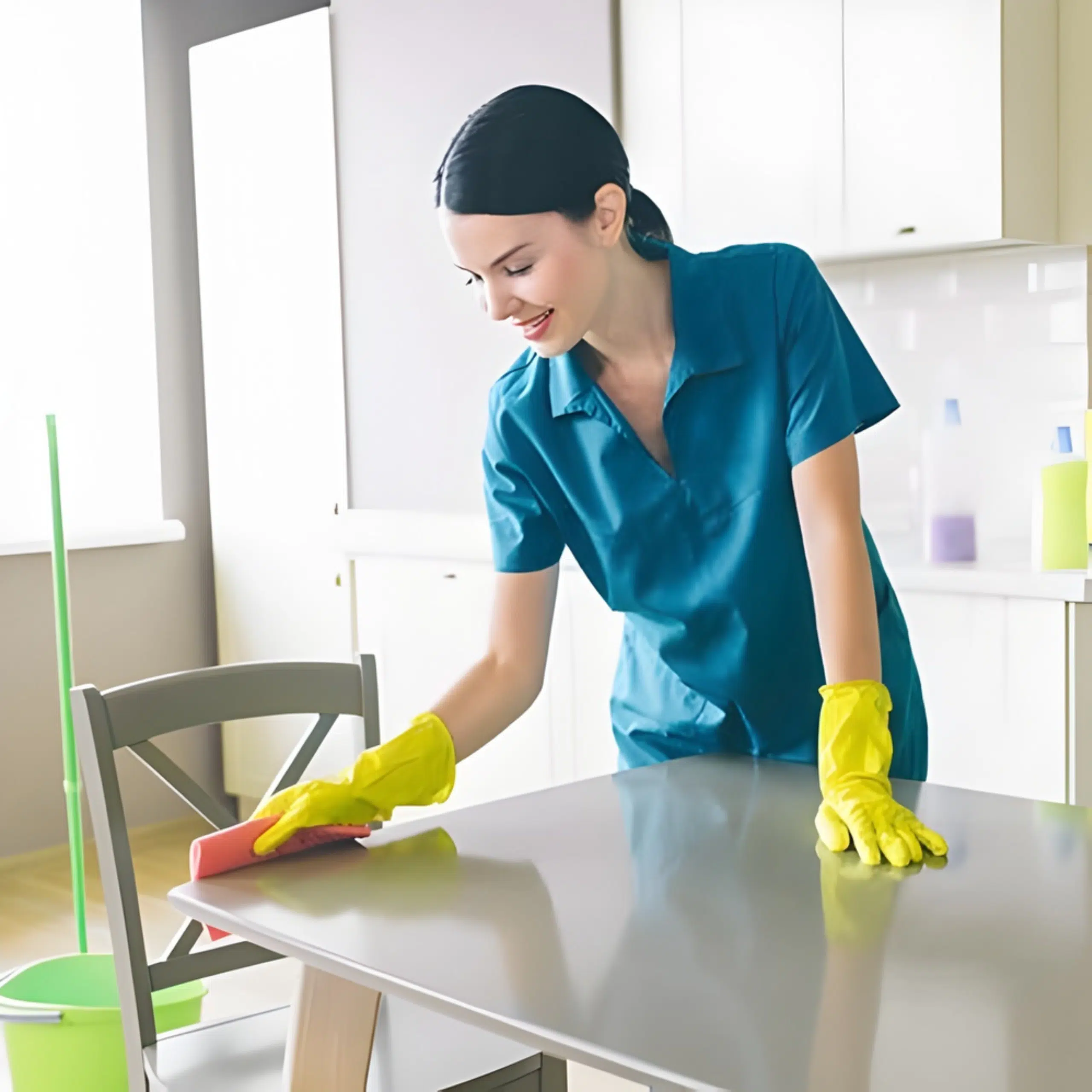 Woman cleaning a table